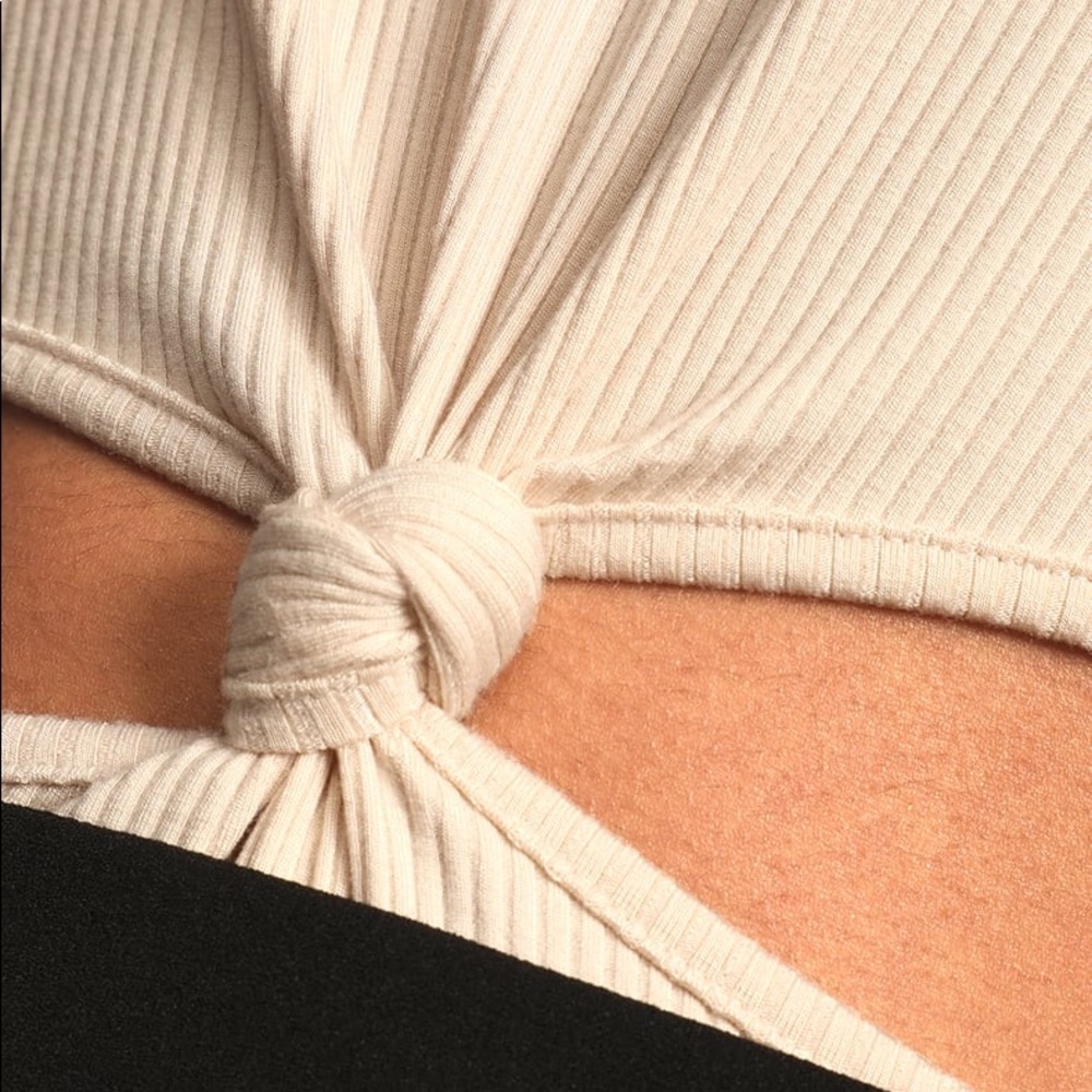 NEW Cream Ribbed Knot-Front Halter Bodysuit - Picture 6 of 6